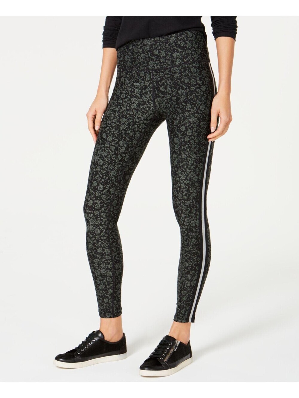 Calvin Klein Womens Printed Metallic-Stripe High-Waist Leggings Size 2XL
